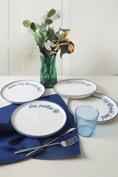 Hermia Juego de Servir Pasteles de Cerámica Blanco y Azul de 22 cm